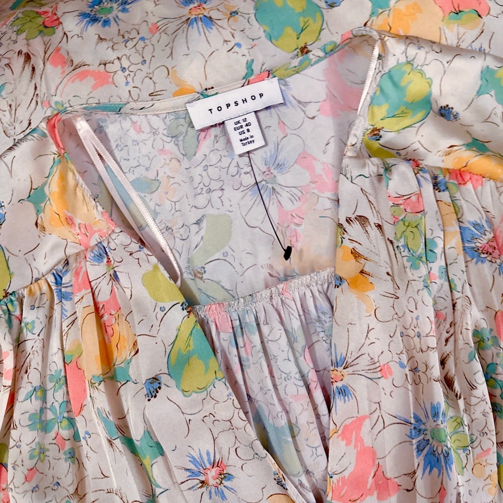 Topshop Willow Floral Angel Sleeve Satin Midi Dress Size 8 - Picture 14 of 14